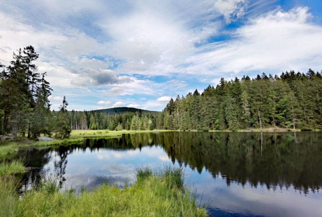 Blick über den Fichtelberg See in Bayern